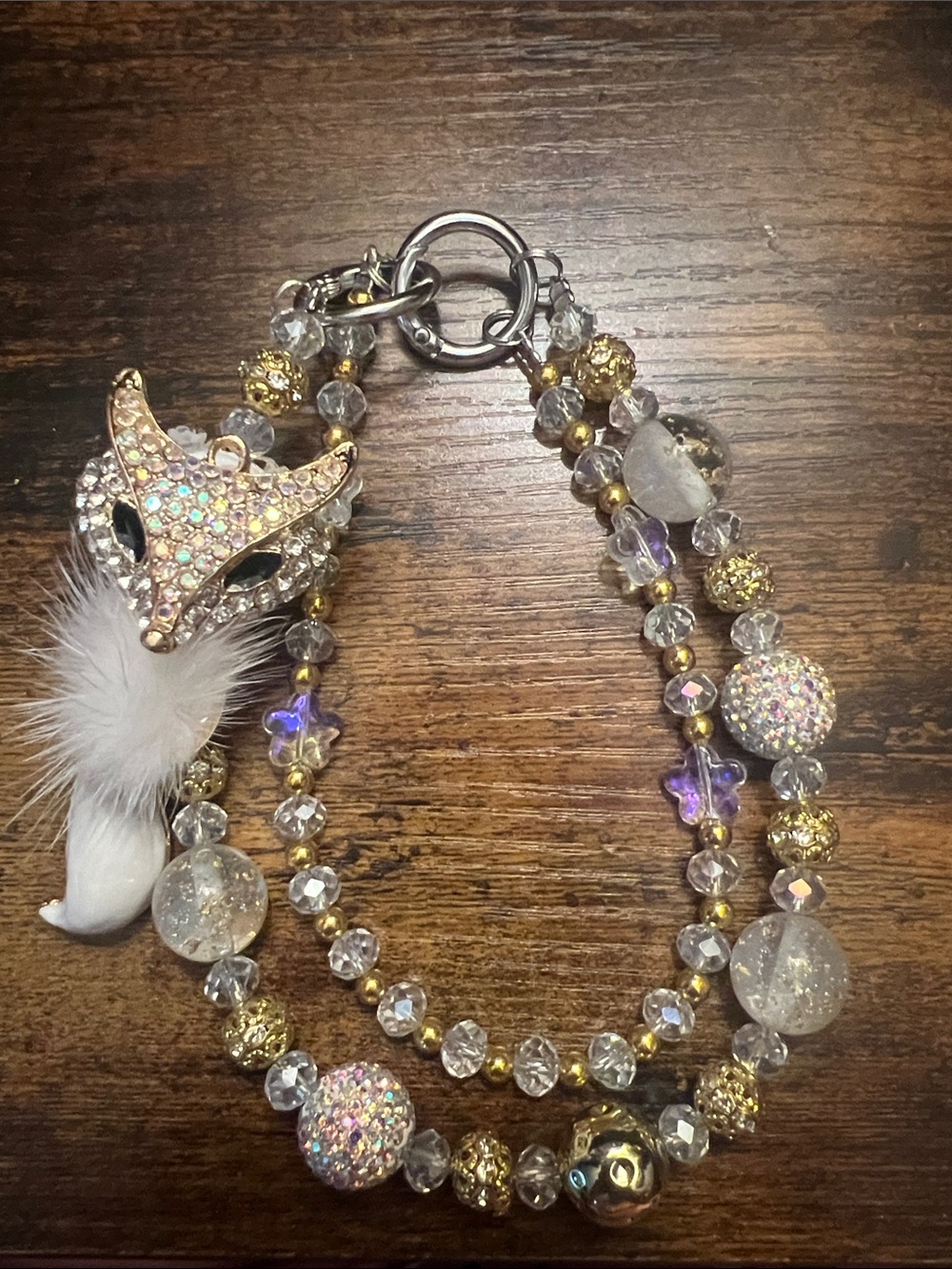 Sparkling Gold and Clear Fox Charm Bracelet